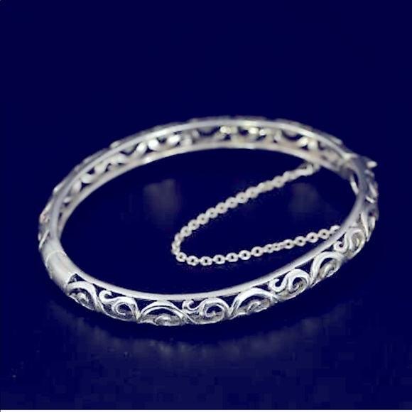 sterling silver Jewelry - Sterling Silver- Openwork Scroll Filigree 6.5" Bangle Bracelet